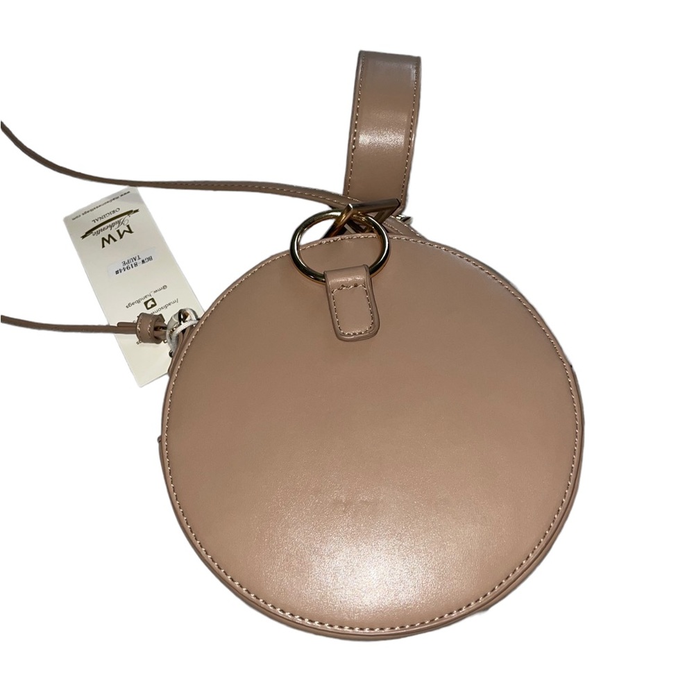 Madison West Round Taupe Hand Bag Crossbody. Color: Beige/Tan Taupe. - Picture 2 of 5
